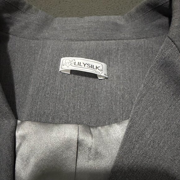 LILYSILK Gray Double Breasted Blazer Gold Buttons Women’s XL Silk Lined - Picture 2 of 9